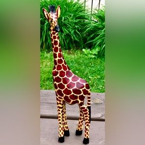 Vintage African Folk Art Hand Carved Artisan Makindu Hard Wood GIRAFFE Figurine